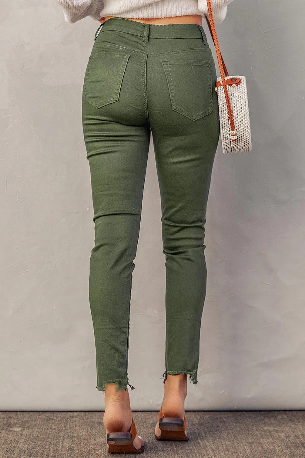 Button Fly Hem Detail Skinny Jeans