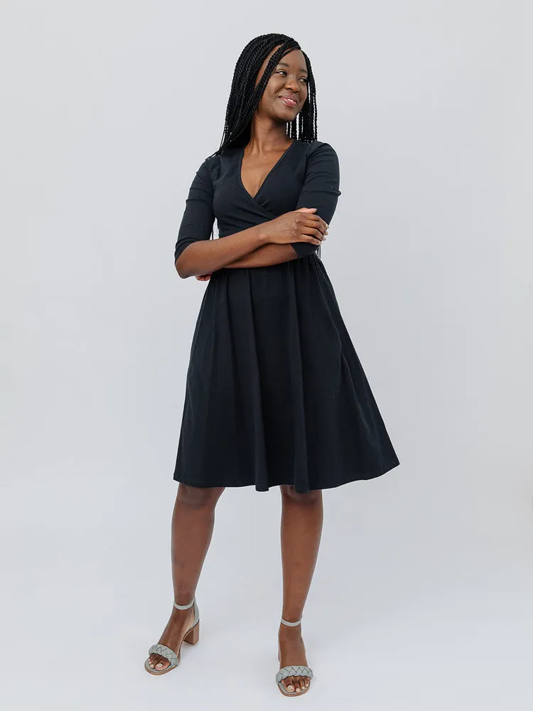 Callie 3/4 Sleeve Wrap Dress - Black