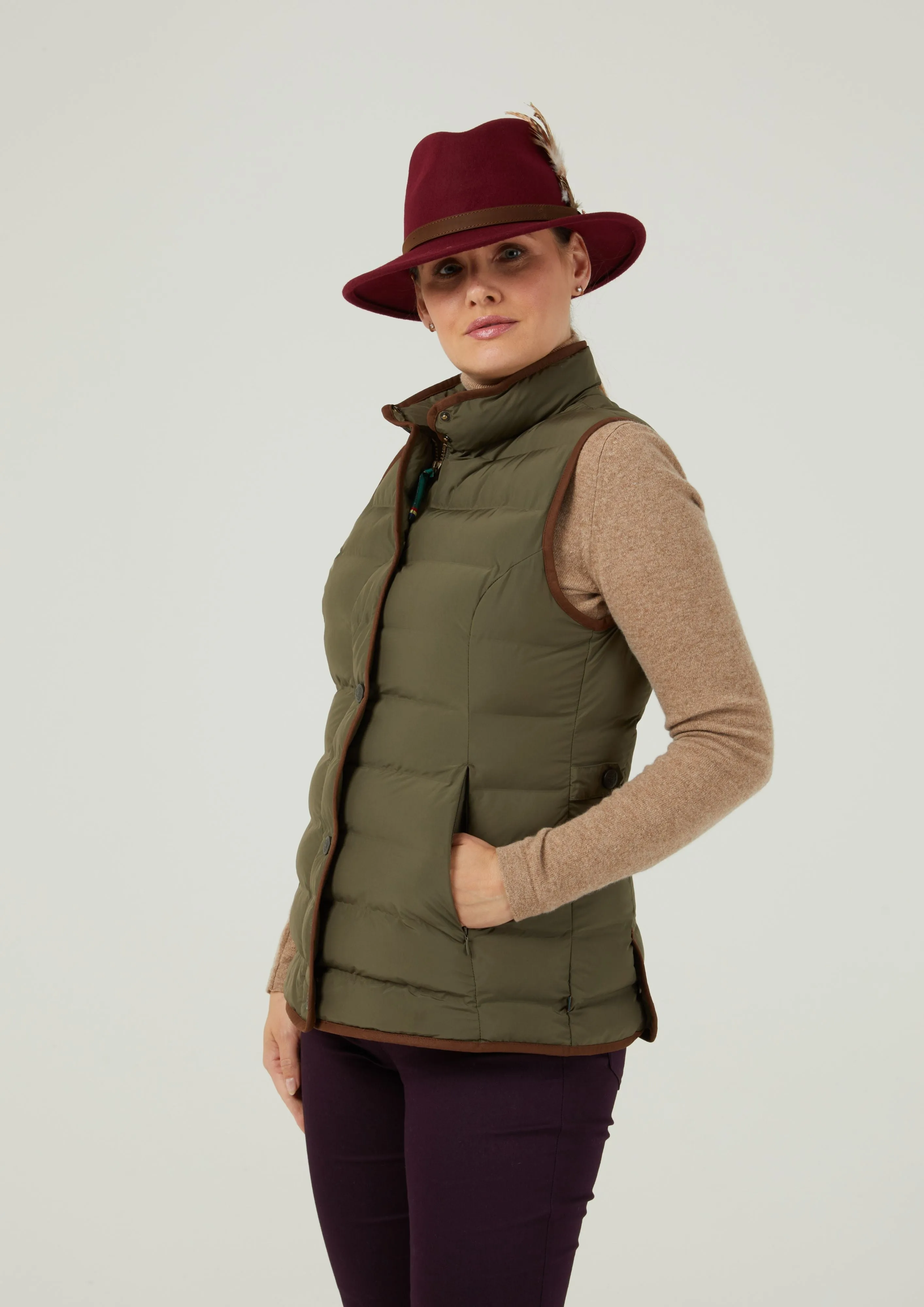 Calsall Ladies Quilted Gilet In Olive - Regular Fit