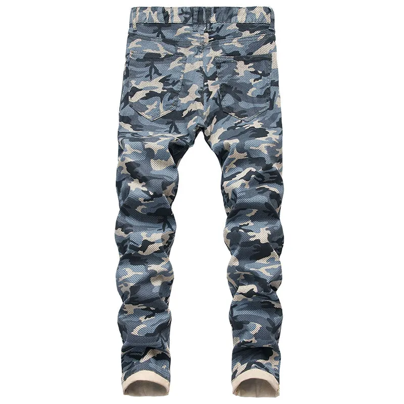 Camouflage Print Multicolored Men Straight Cut Jeans