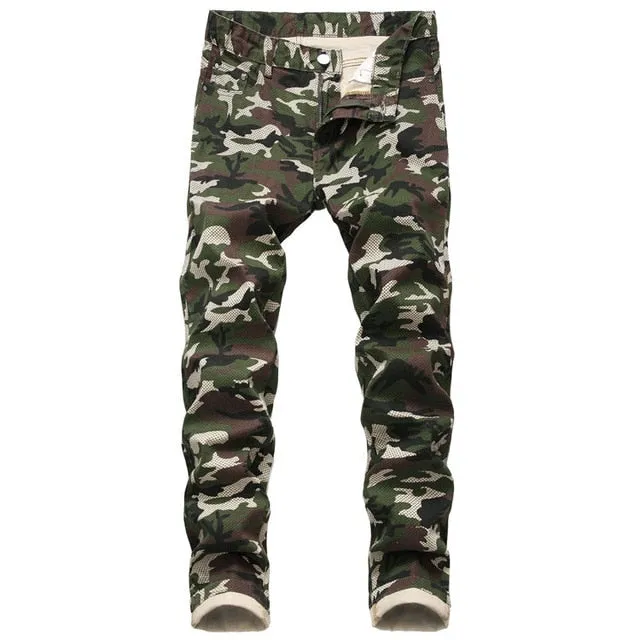 Camouflage Print Multicolored Men Straight Cut Jeans