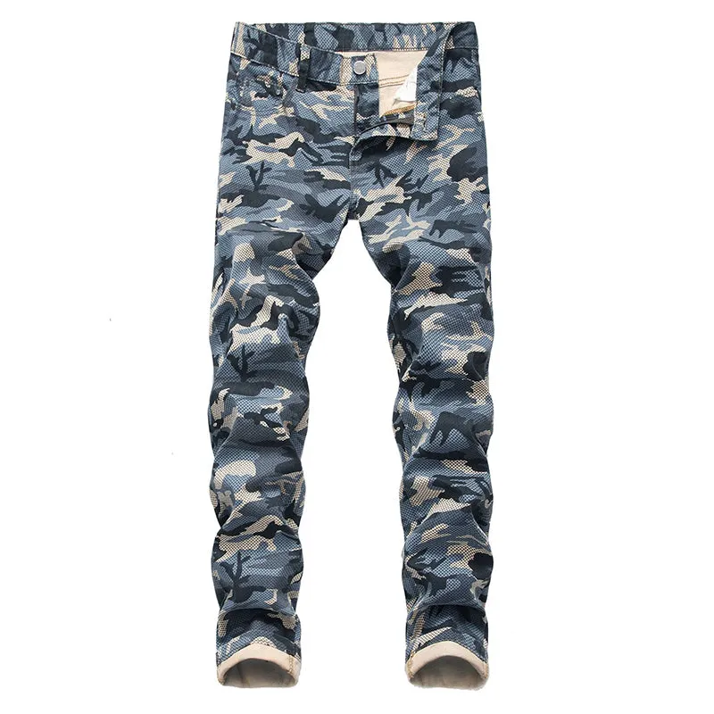 Camouflage Print Multicolored Men Straight Cut Jeans