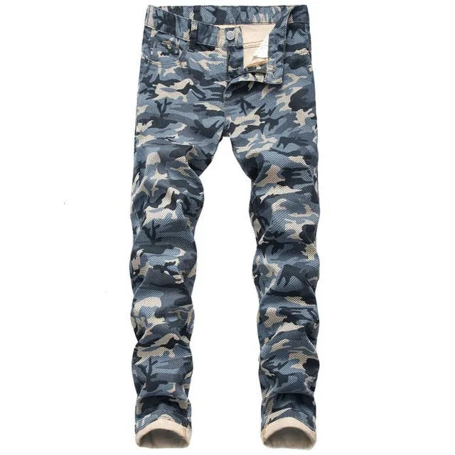 Camouflage Print Multicolored Men Straight Cut Jeans