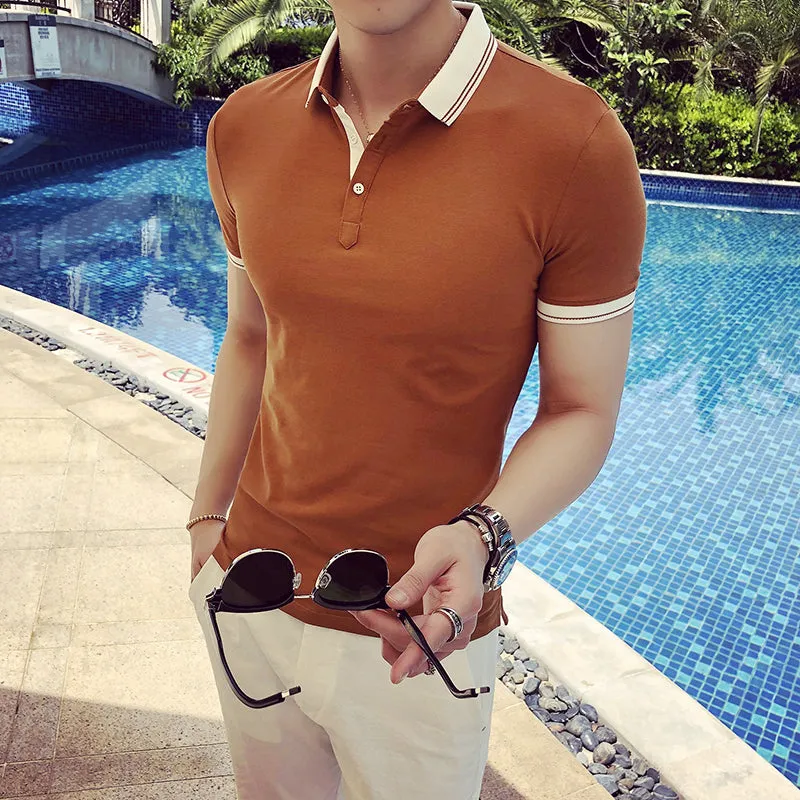 Casual Slim Simple Short Sleeves Solid Color Men Polo Shirts