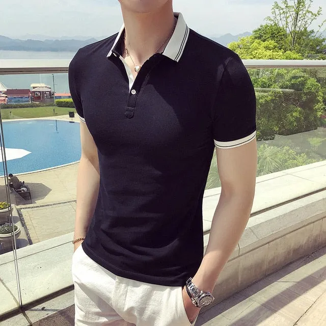 Casual Slim Simple Short Sleeves Solid Color Men Polo Shirts