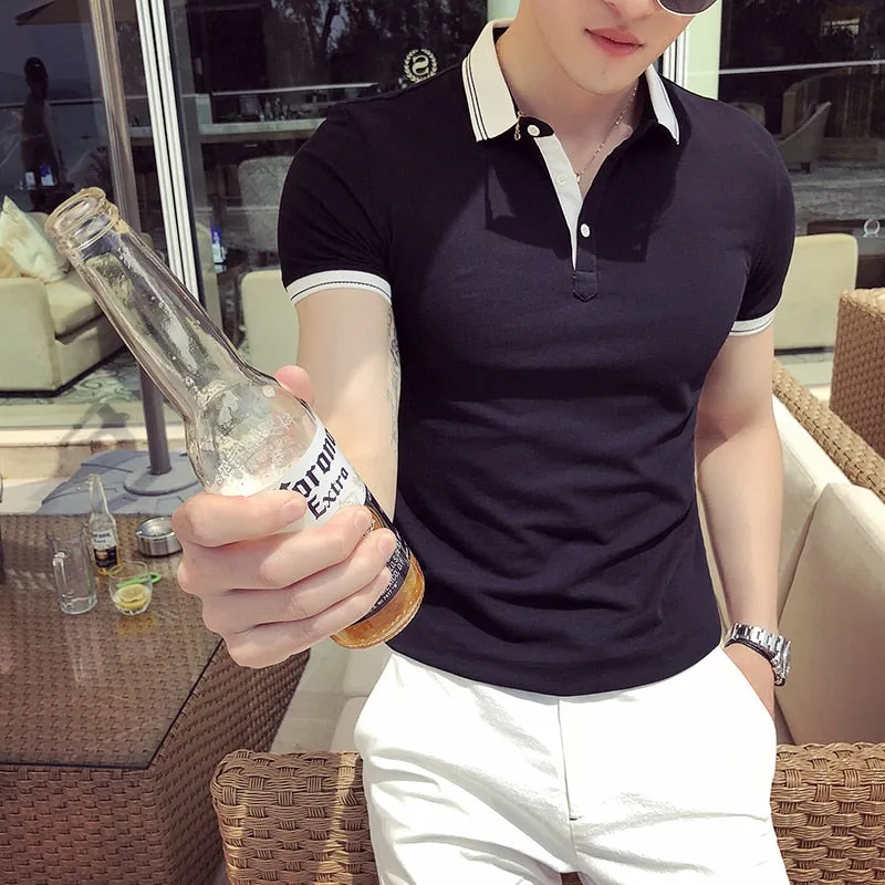 Casual Slim Simple Short Sleeves Solid Color Men Polo Shirts