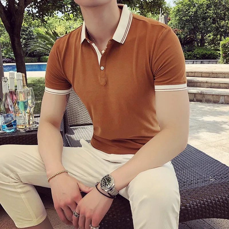 Casual Slim Simple Short Sleeves Solid Color Men Polo Shirts