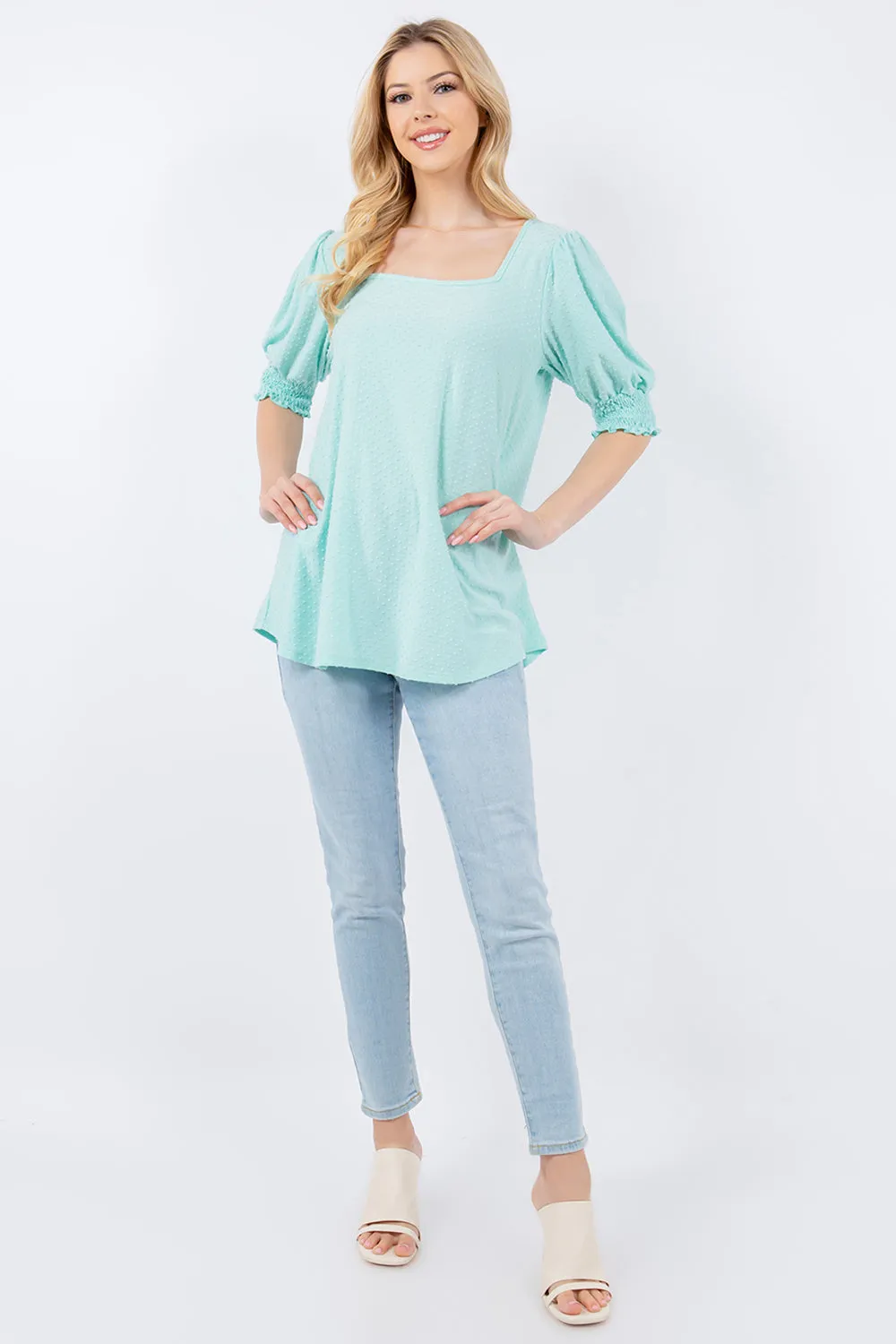 Celeste Full Size Swiss Dot Puff Sleeve Top