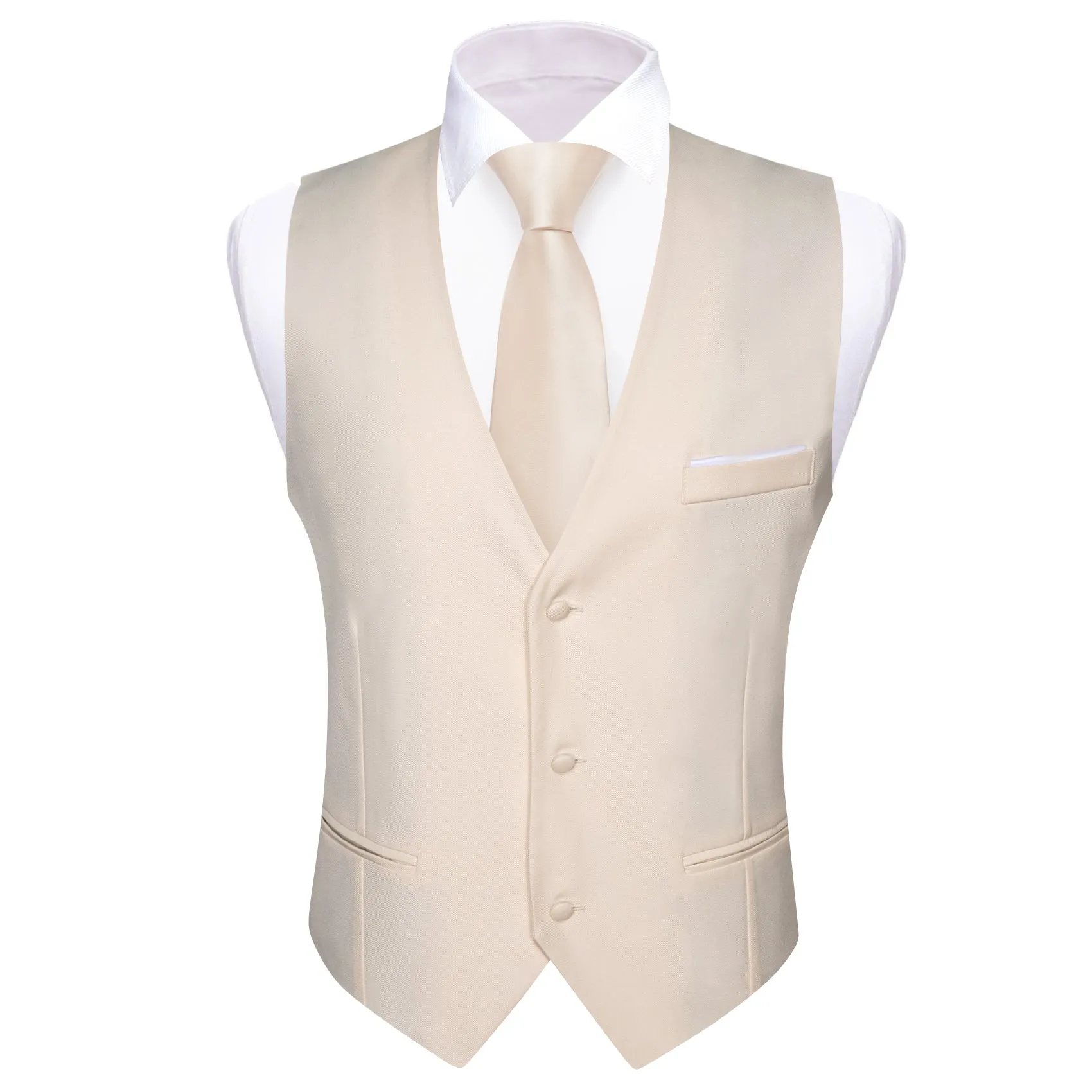 Champagne White Solid Silk Men's V-Neck Business Vest