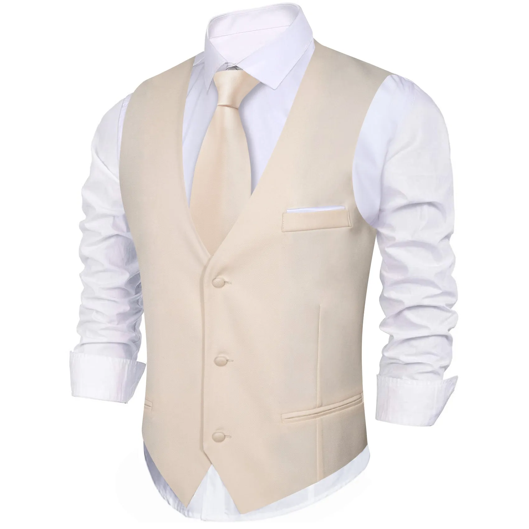 Champagne White Solid Silk Men's V-Neck Business Vest