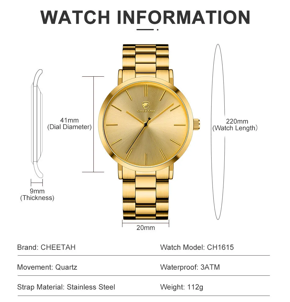 CHEETAH CH1615 GEM - Men's Classy and Minimalist Gold Watch