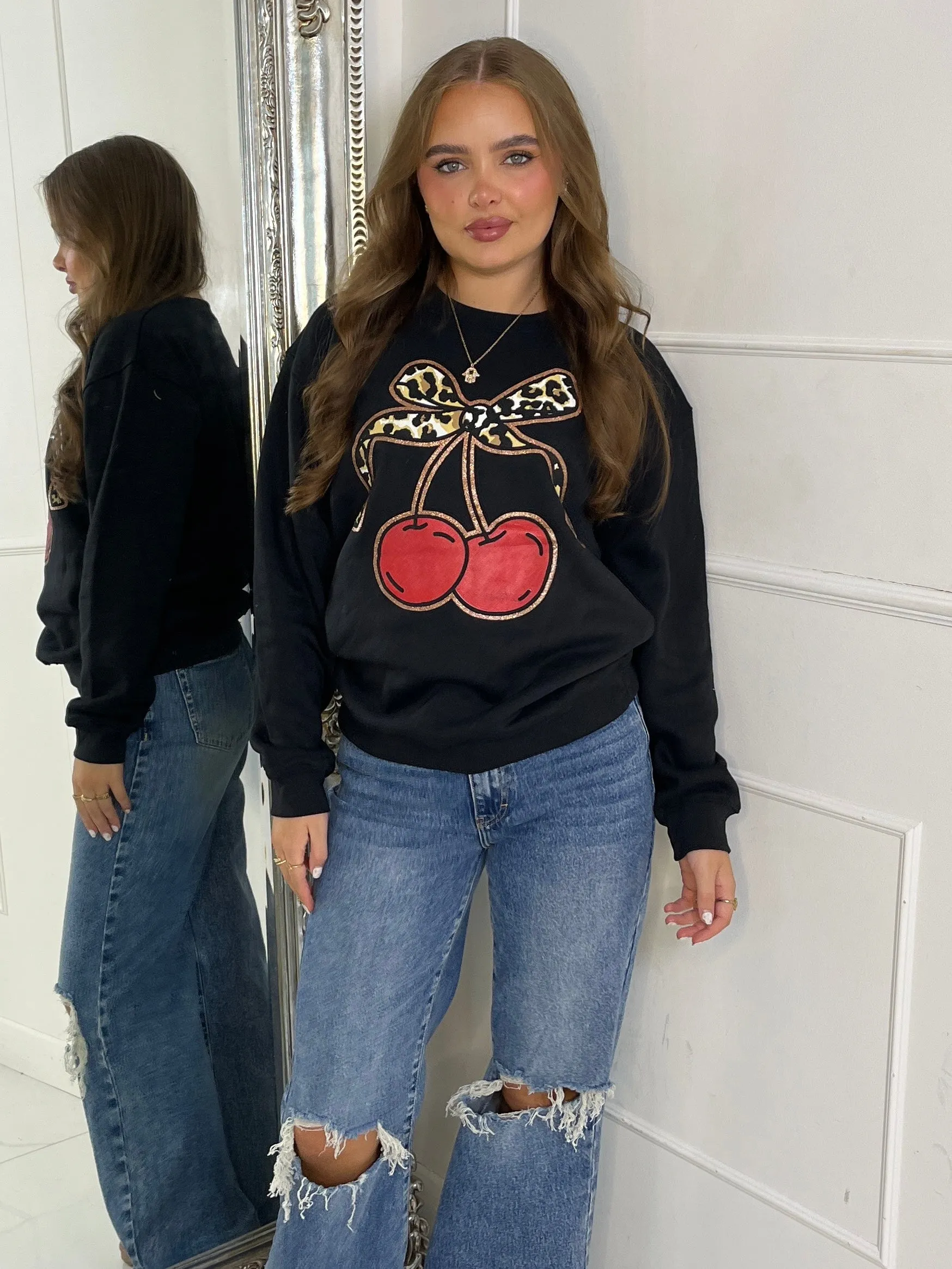 Cherry Bow Sweatshirt - Black