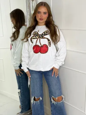 Cherry Bow Sweatshirt - White