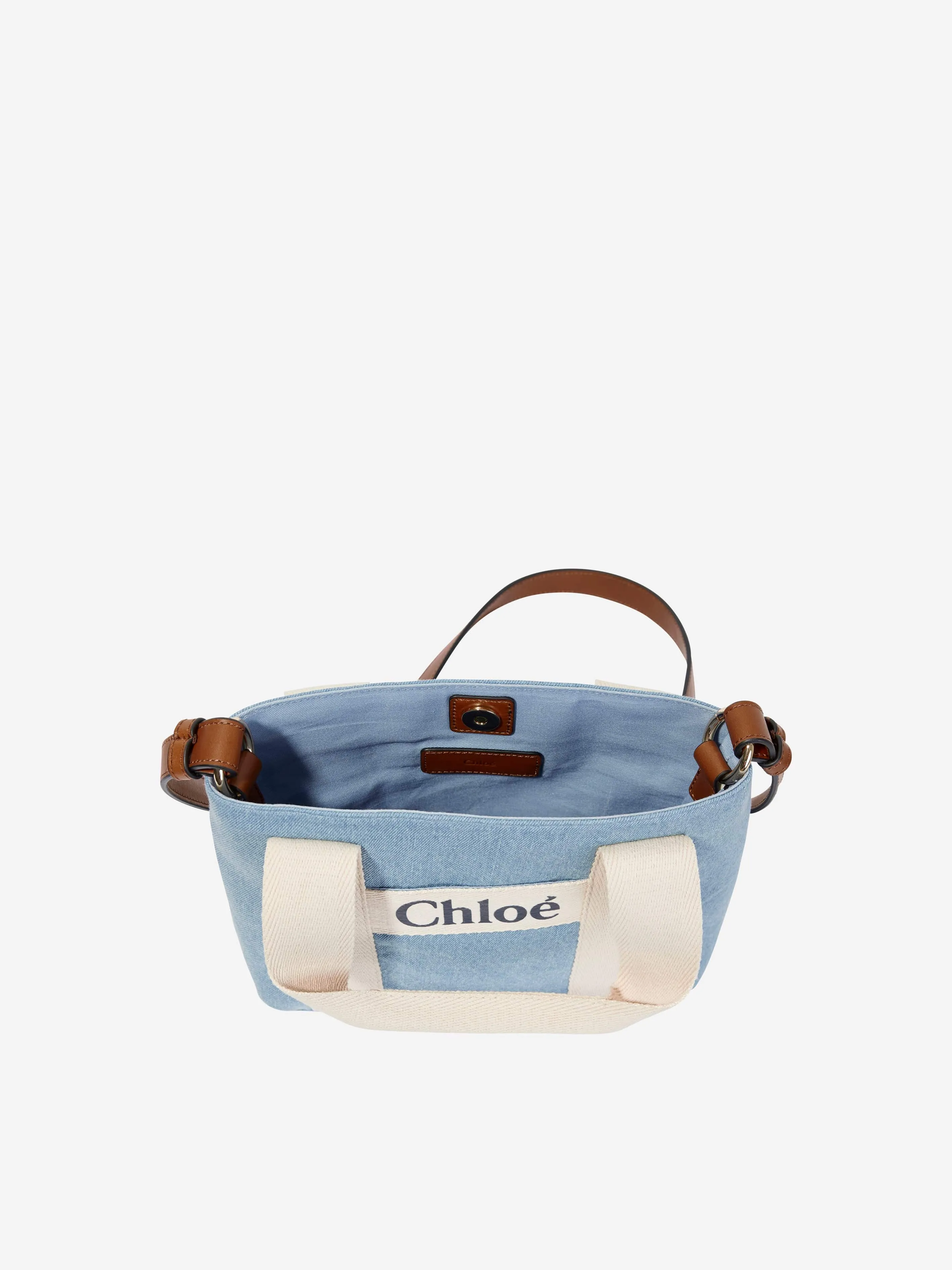 Chloé Girls Denim Logo Shoulder Bag in Blue (25cm)