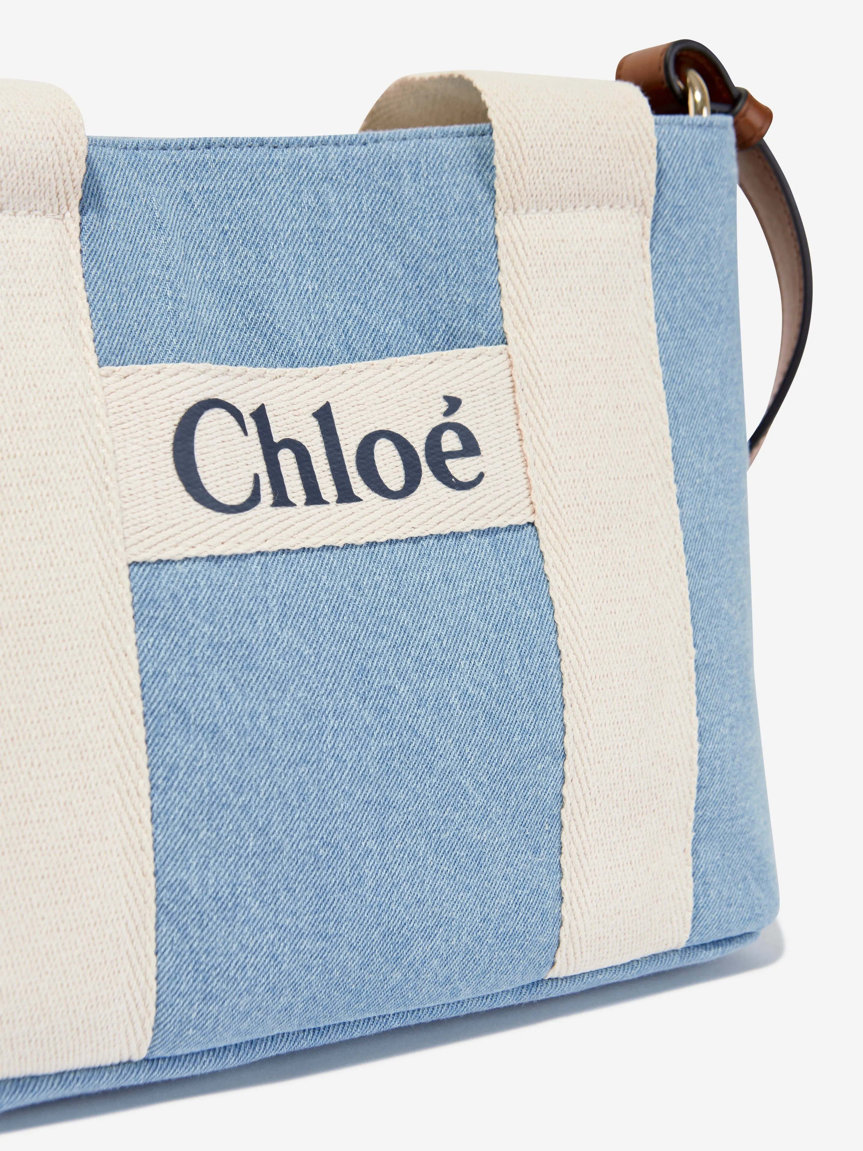 Chloé Girls Denim Logo Shoulder Bag in Blue (25cm)