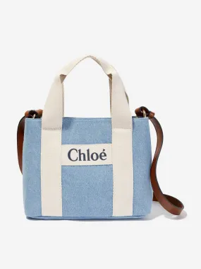 Chloé Girls Denim Logo Shoulder Bag in Blue (25cm)