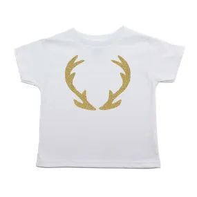 Christmas Deer Antlers Gold Glitter Outline Toddler Short Sleeve T-Shirts