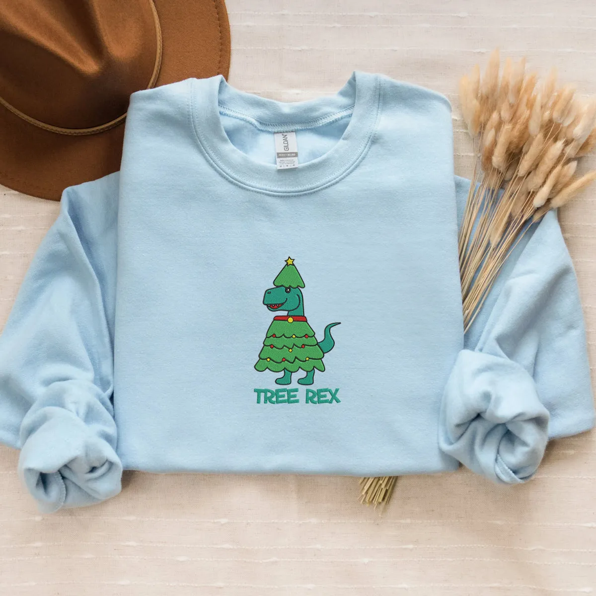 Christmas Tree Rex Sweatshirt Embroidered Crewneck or Hoodie