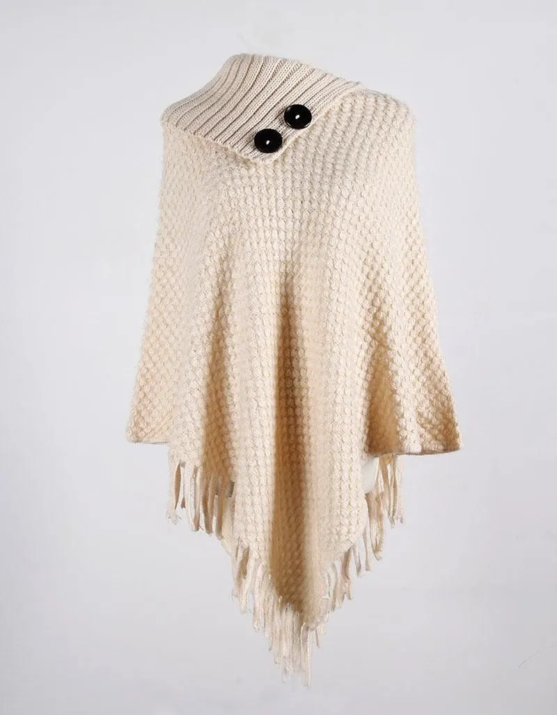 Classic Wool Poncho With Buttons