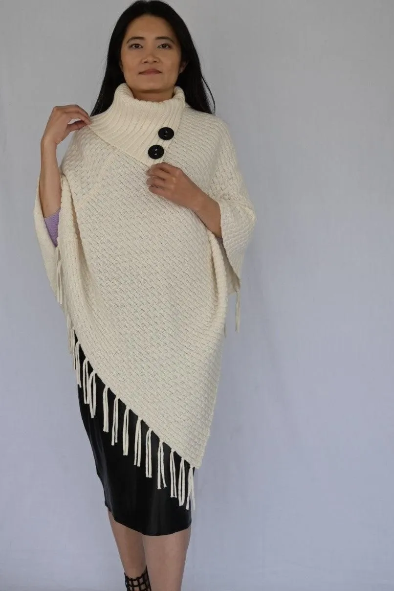 Classic Wool Poncho With Buttons