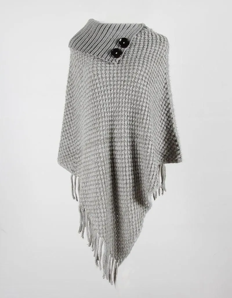 Classic Wool Poncho With Buttons