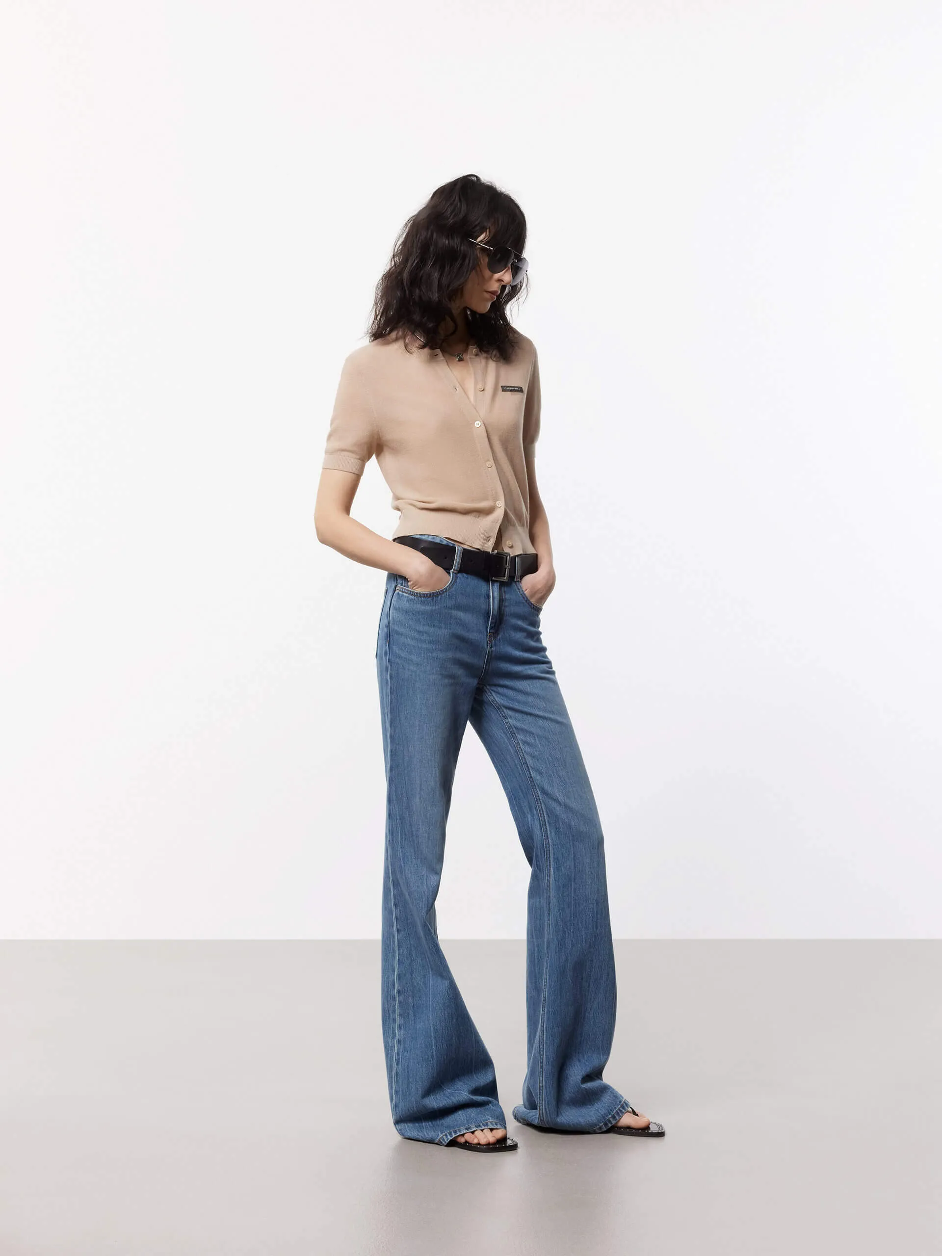 Cotton Flared Leg Jeans