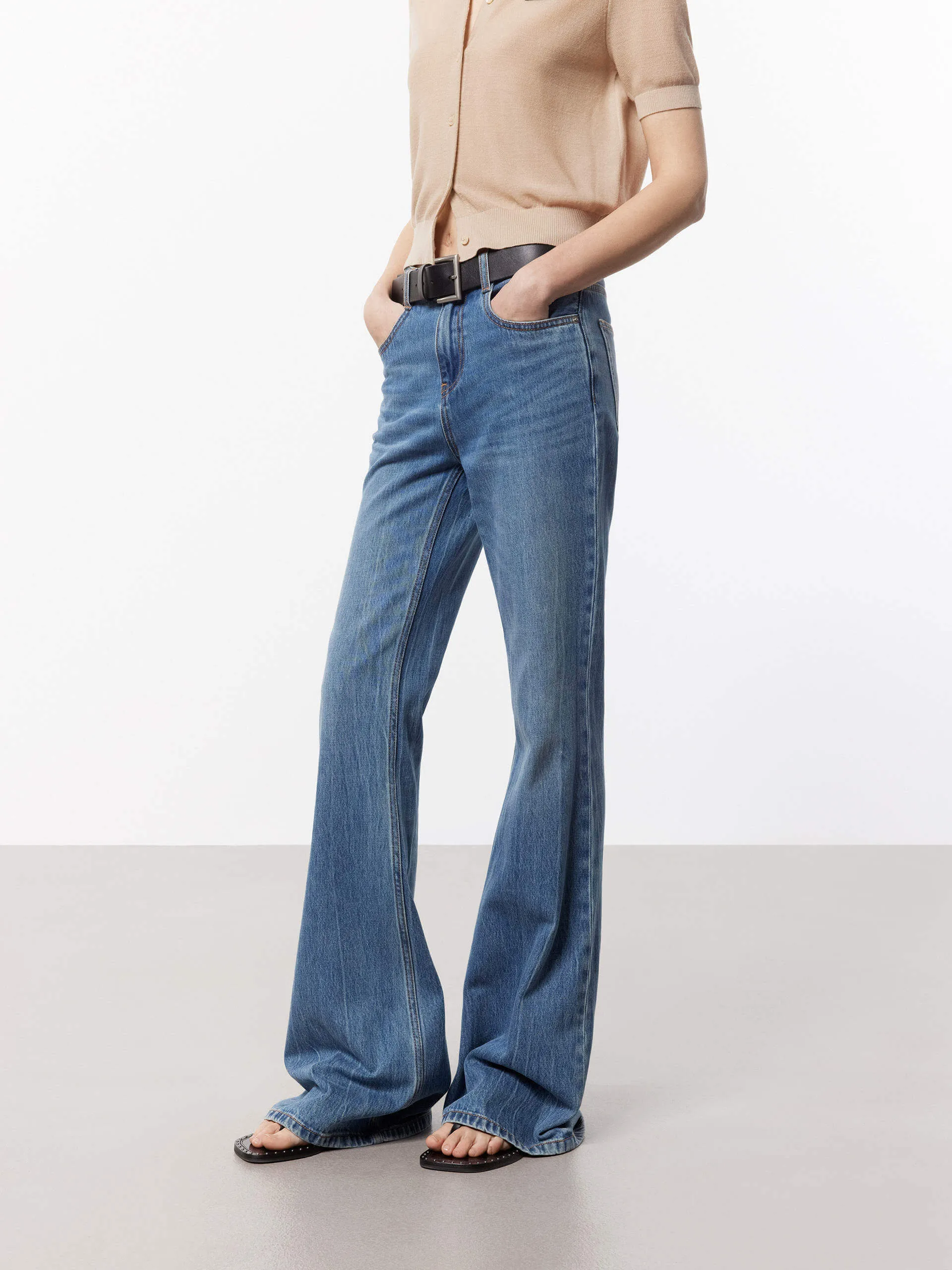 Cotton Flared Leg Jeans