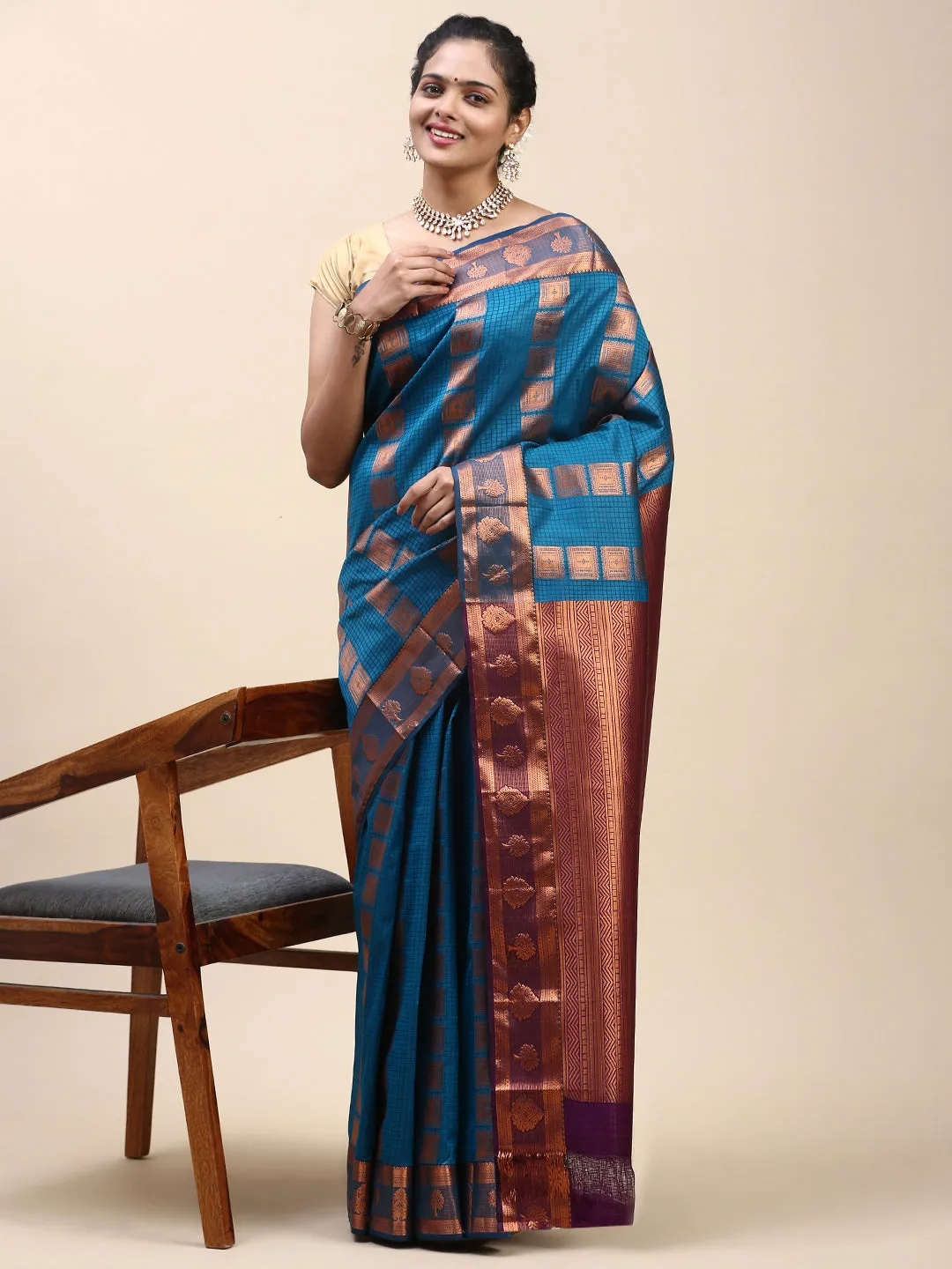 Couple Combo Shirt & Dhoti Set with Saree Ramar Blue SS303