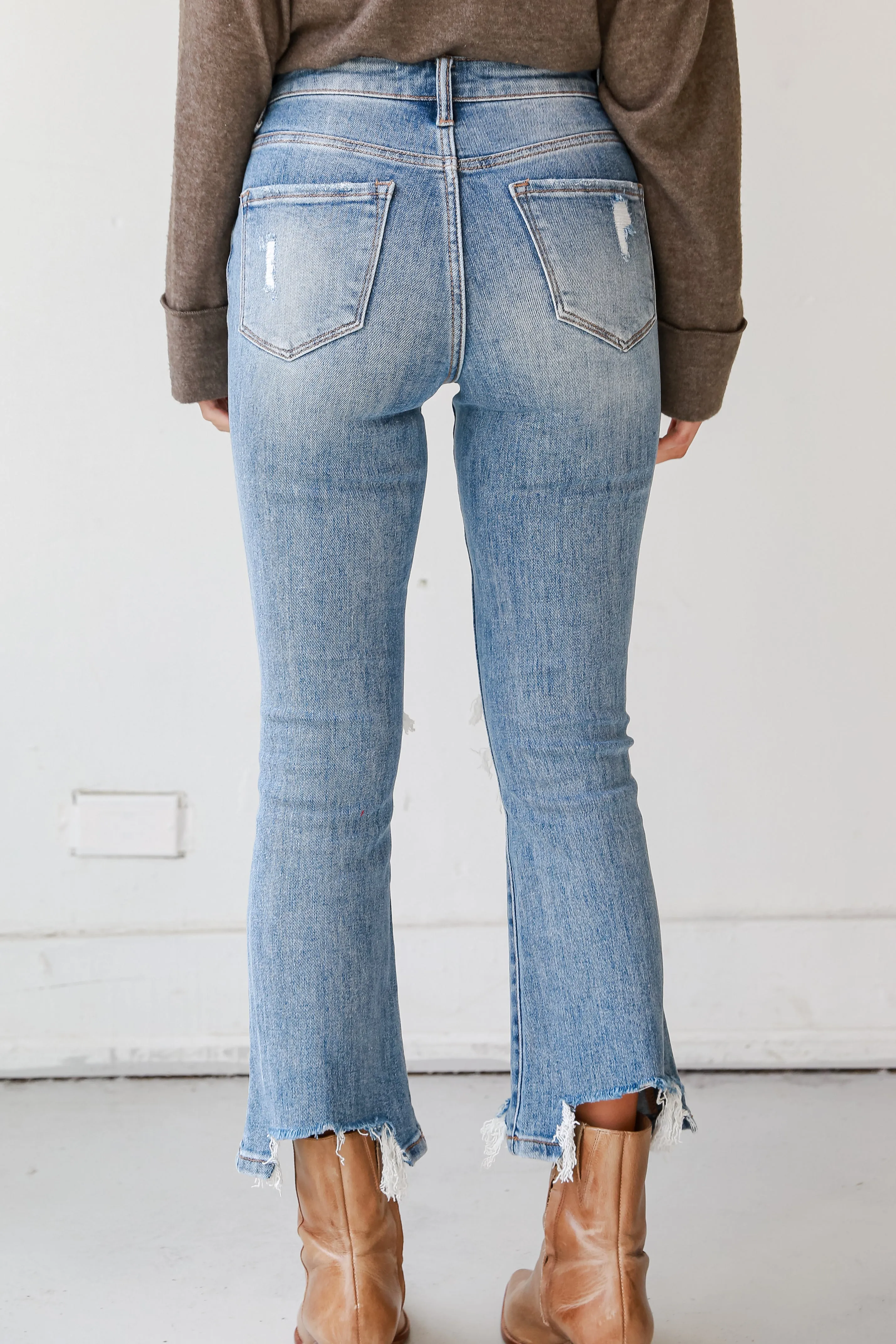 Courtney Light Wash Distressed Kick Flare Jeans