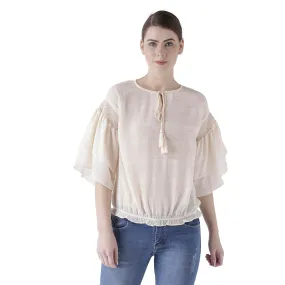 Cream Solid Top With Flared Sleeves