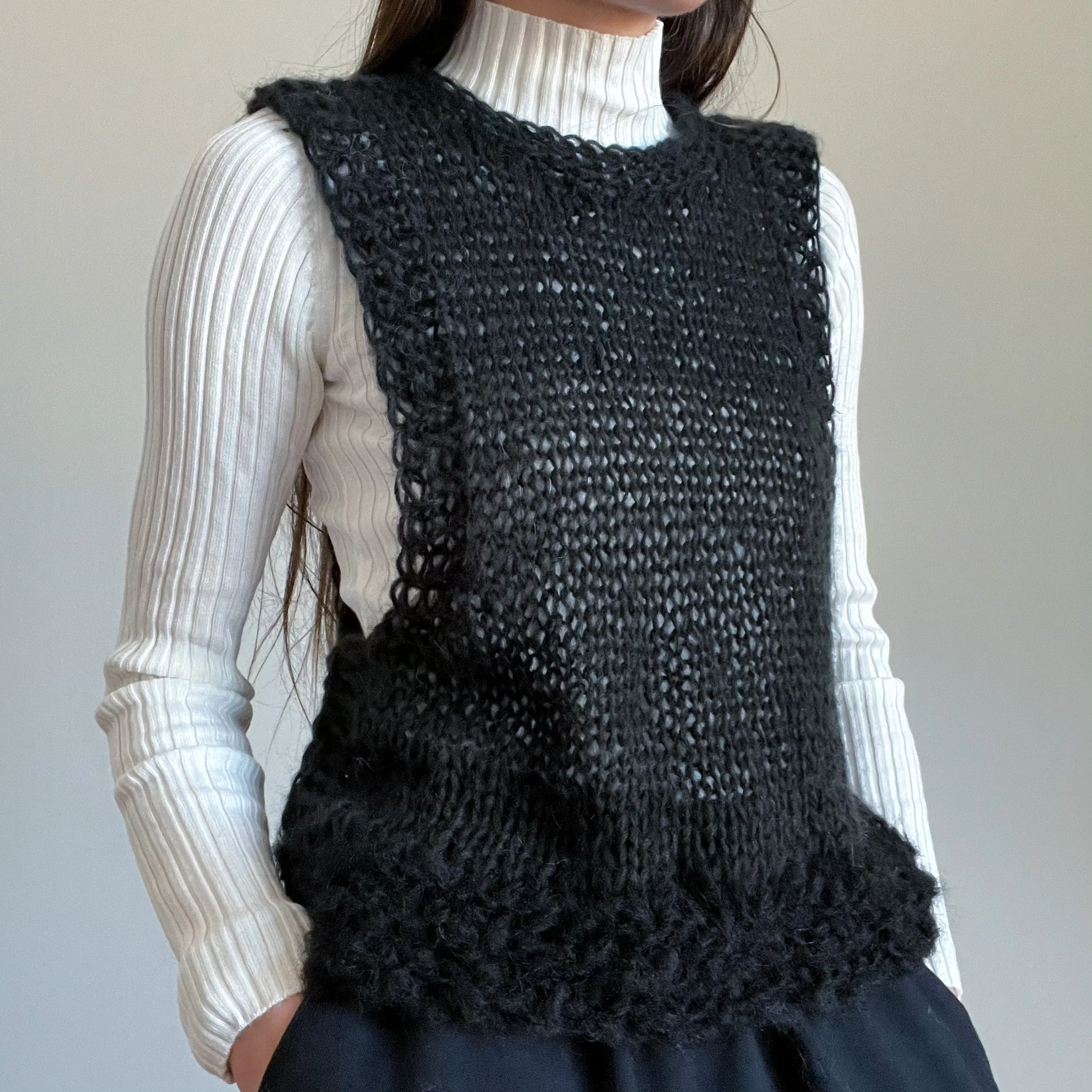 Crew Neck Mohair Knitted Vest