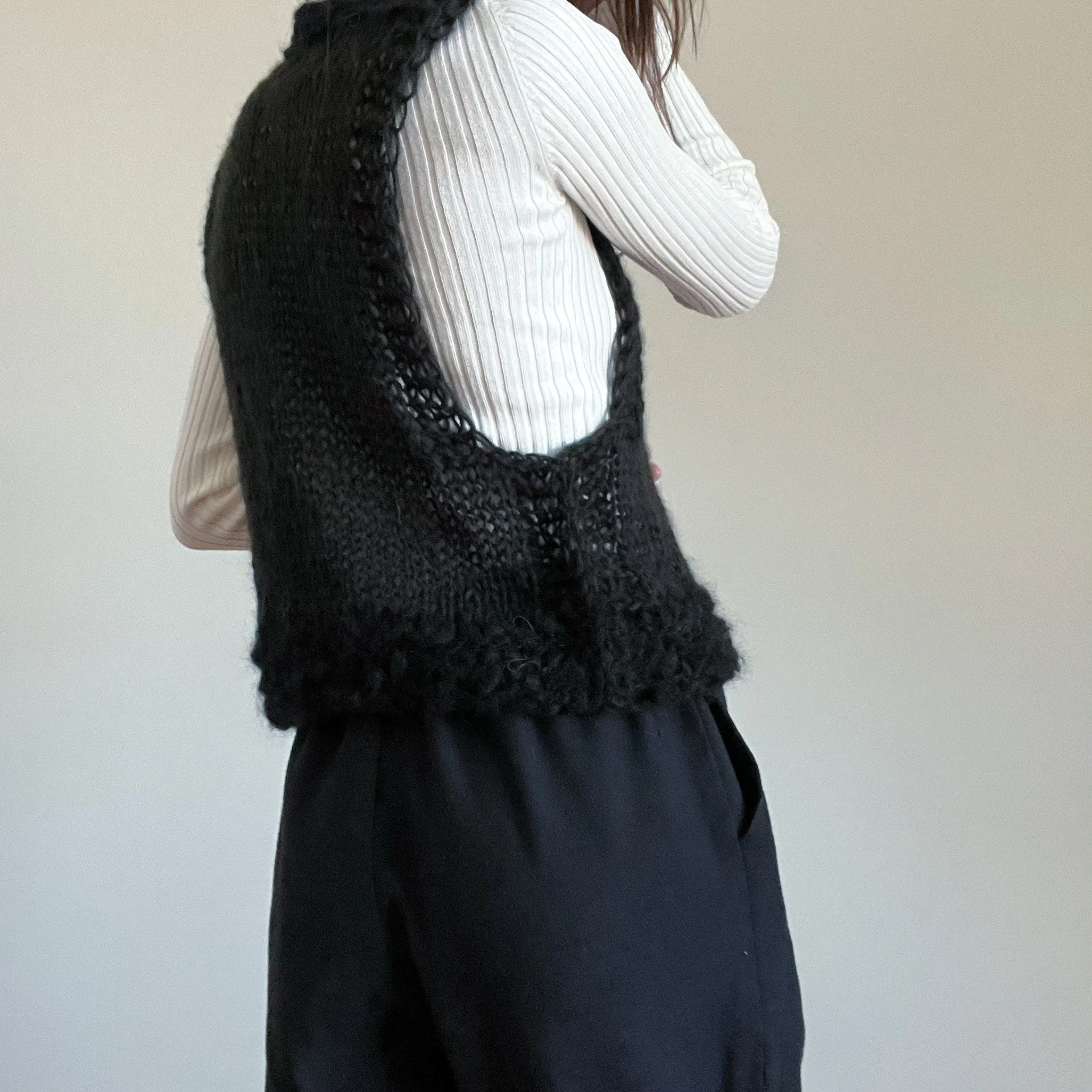 Crew Neck Mohair Knitted Vest