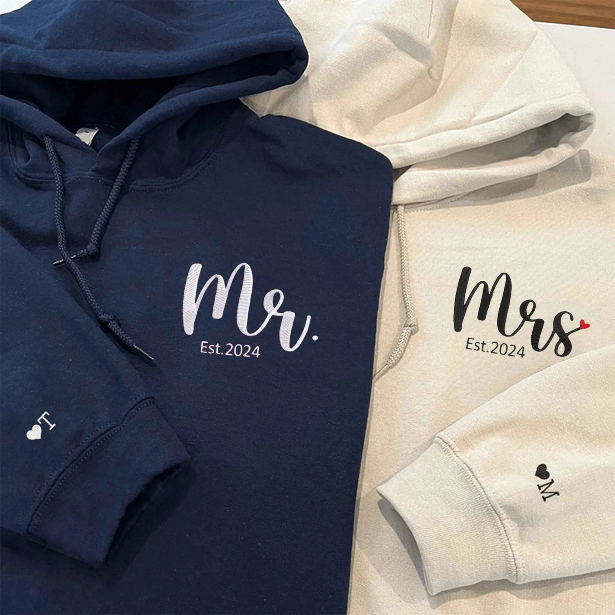 Custom Embroidered Mr. and Mrs. Couple Hoodies | Matching Sweatshirts For Couples