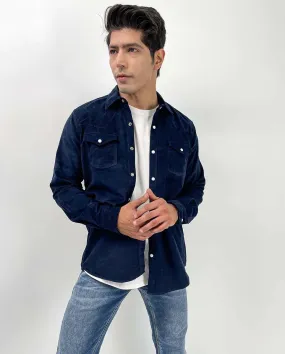 Dark Blue Washed Corduroy Shirt