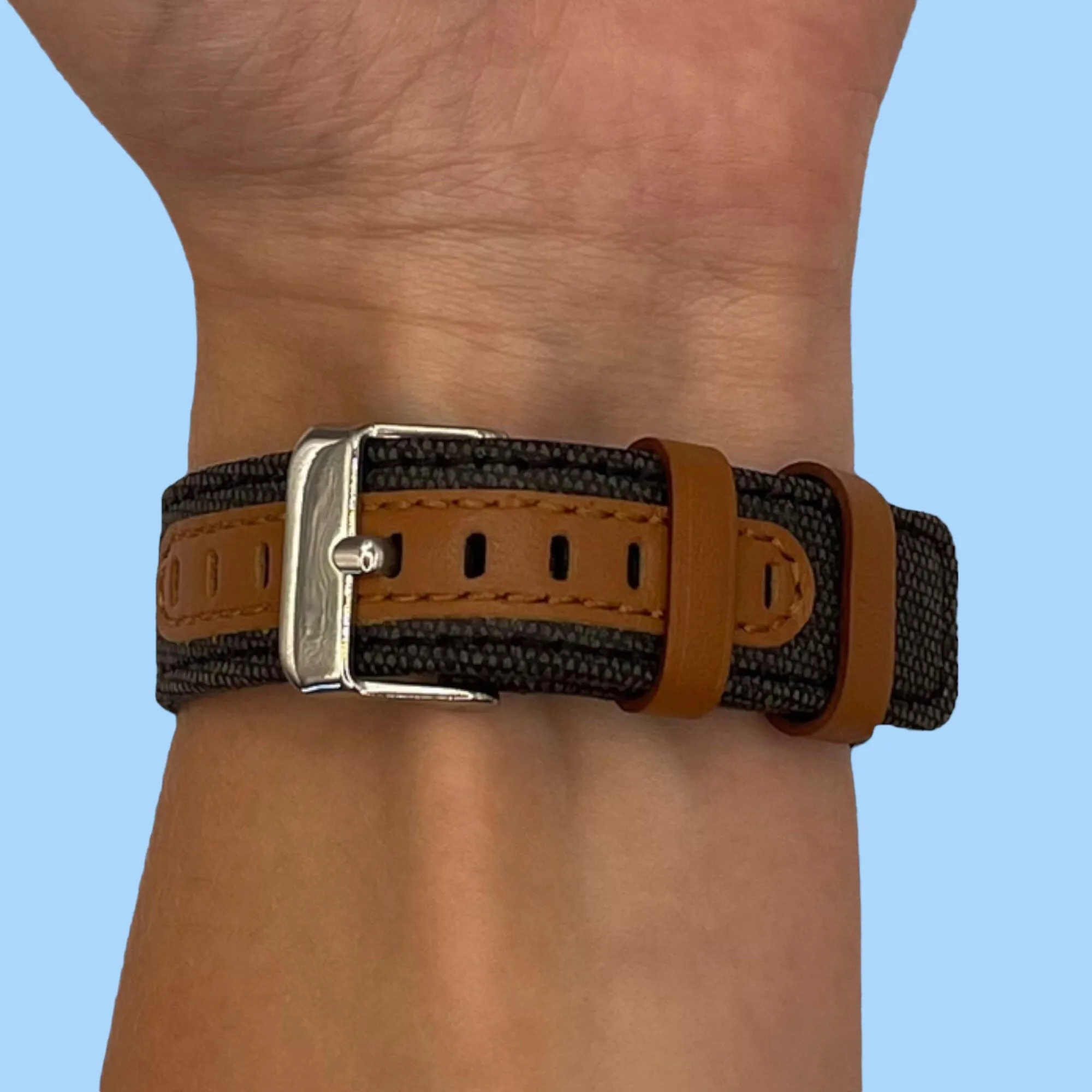 Denim & Leather Watch Straps Compatible with the Fossil Traditional 22mm Range