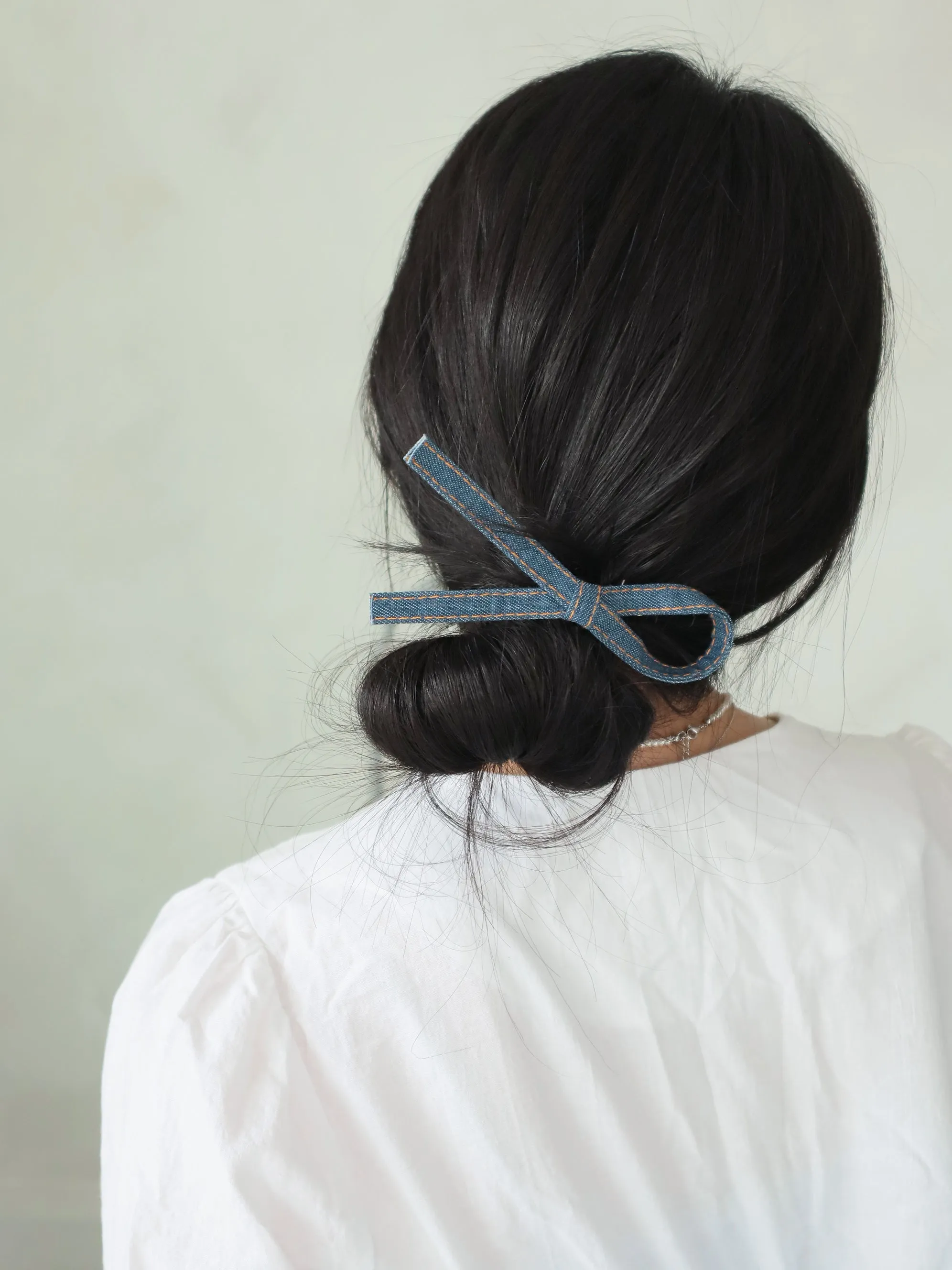 Denim awareness ribbon ornament simple barrette hair clip