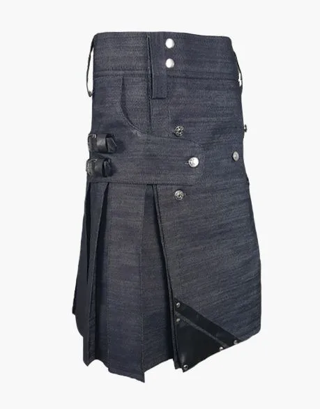 DENIM KILT WITH HEAVY DUTY LEATHER