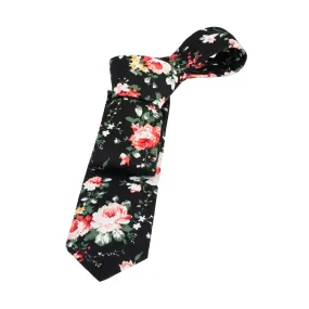 Dover Floral Cotton Tie, Black / Pink / Green