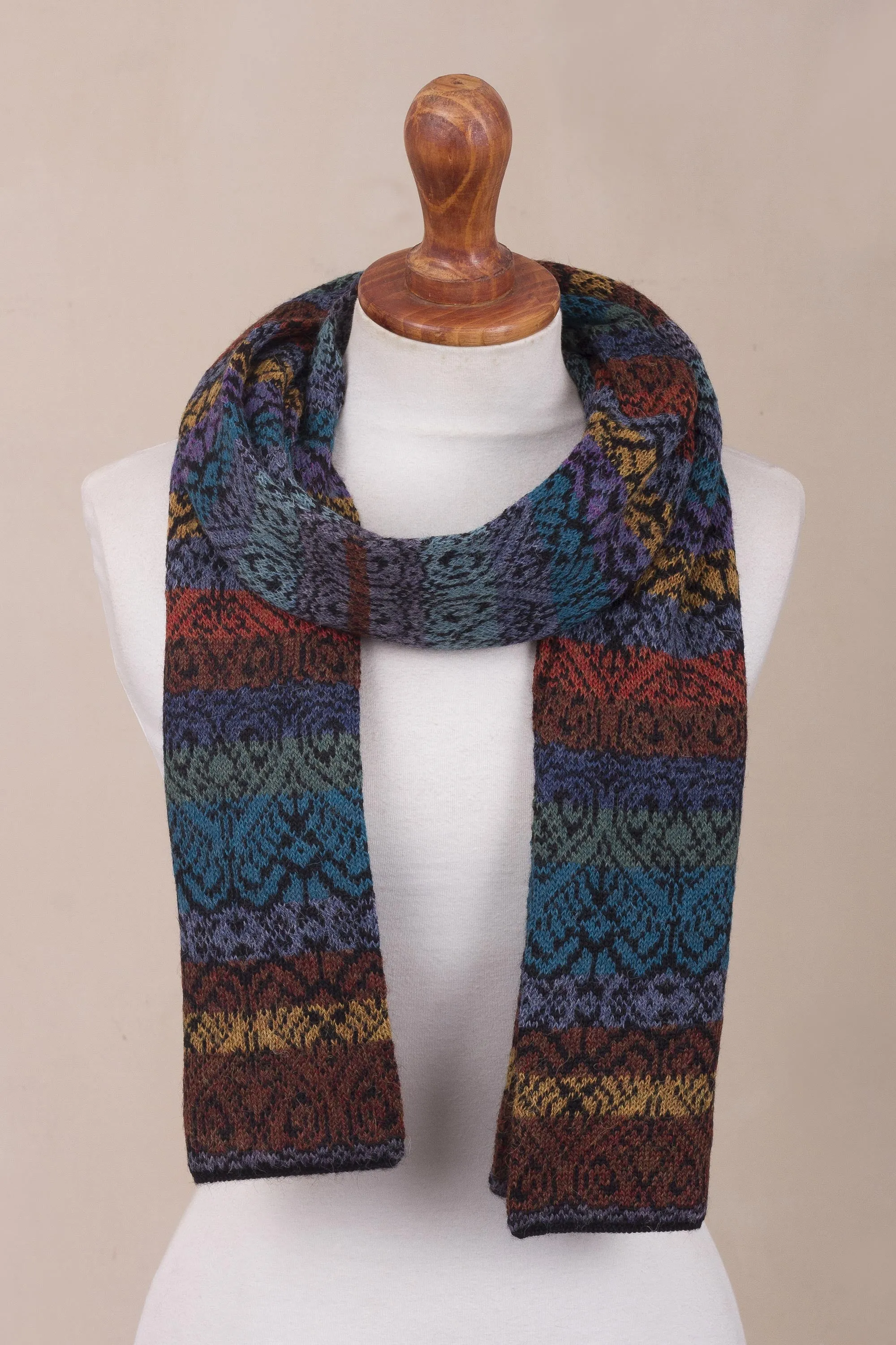 Earth and Sky Muted Multicolor Alpaca Knit Scarf from Peru