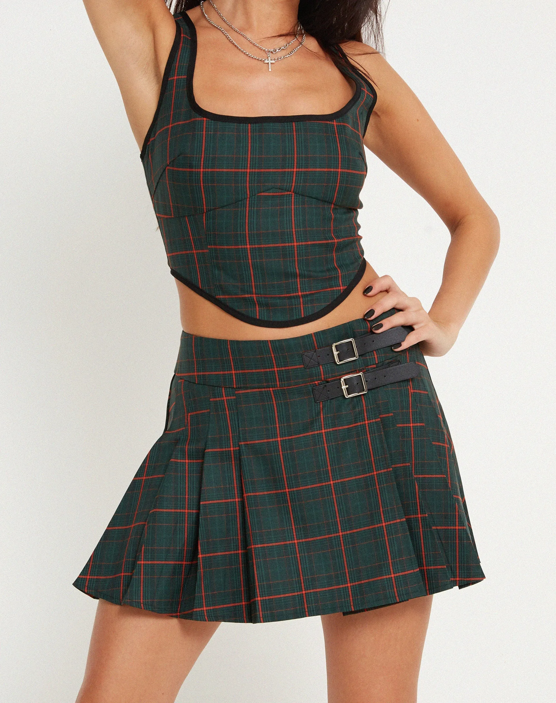 Elati Corset Top in Tartans Green