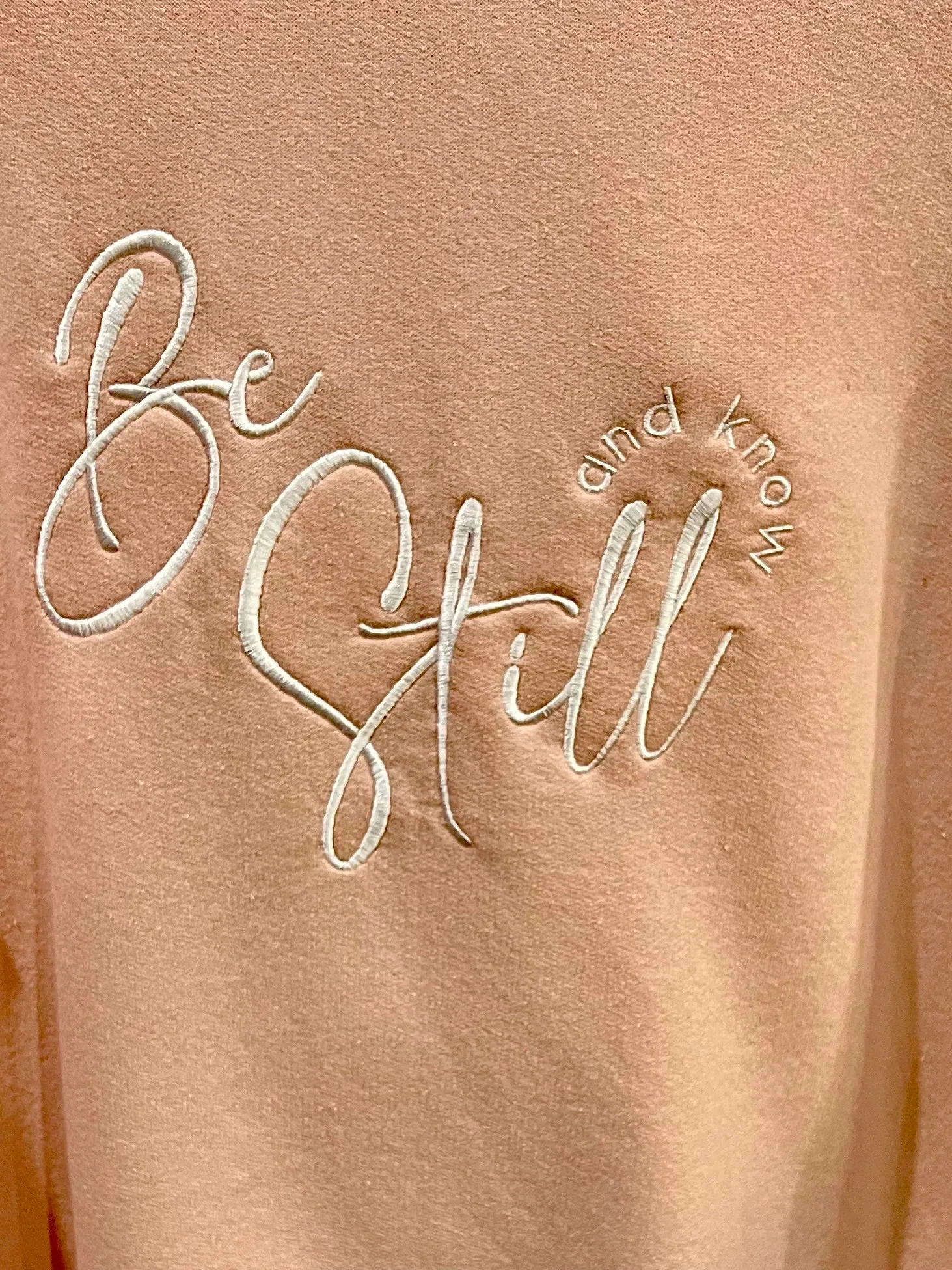 Embroidered Be Still and Know Sweatshirt in Soft Pink