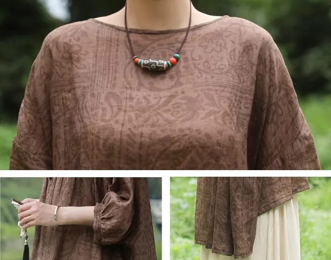 Ethnic Style Summer Loose Ramie Blouse for Women