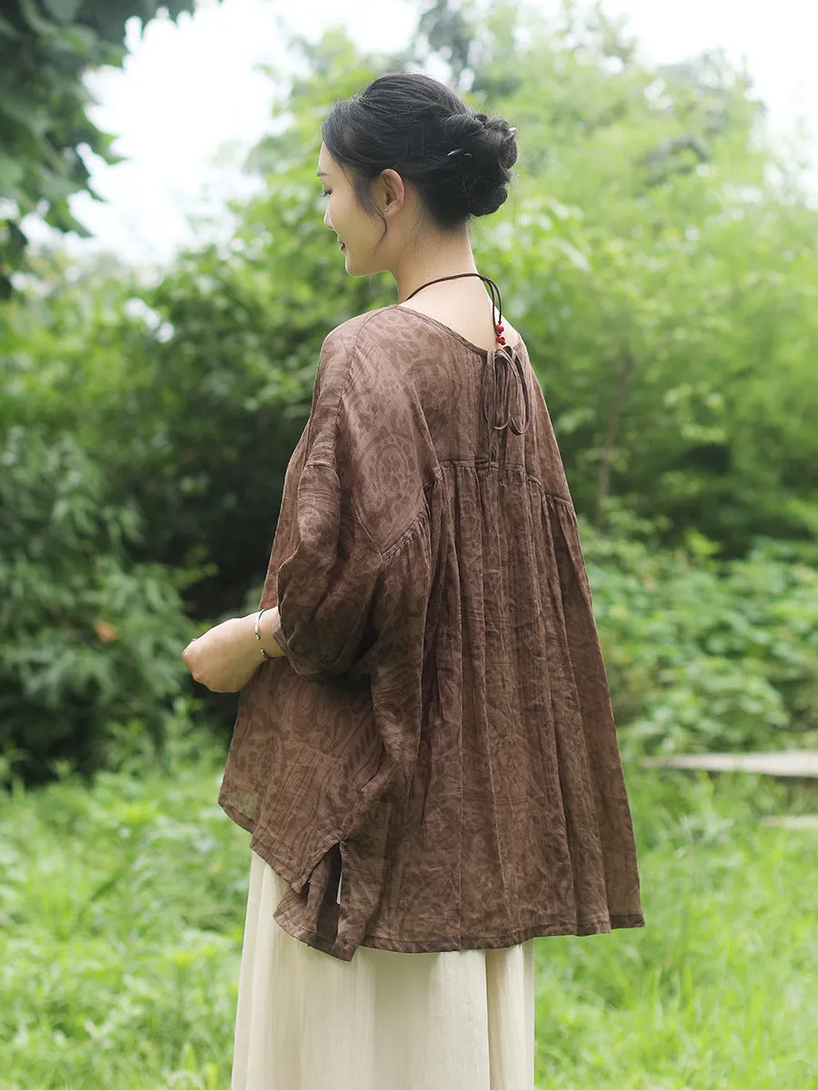 Ethnic Style Summer Loose Ramie Blouse for Women