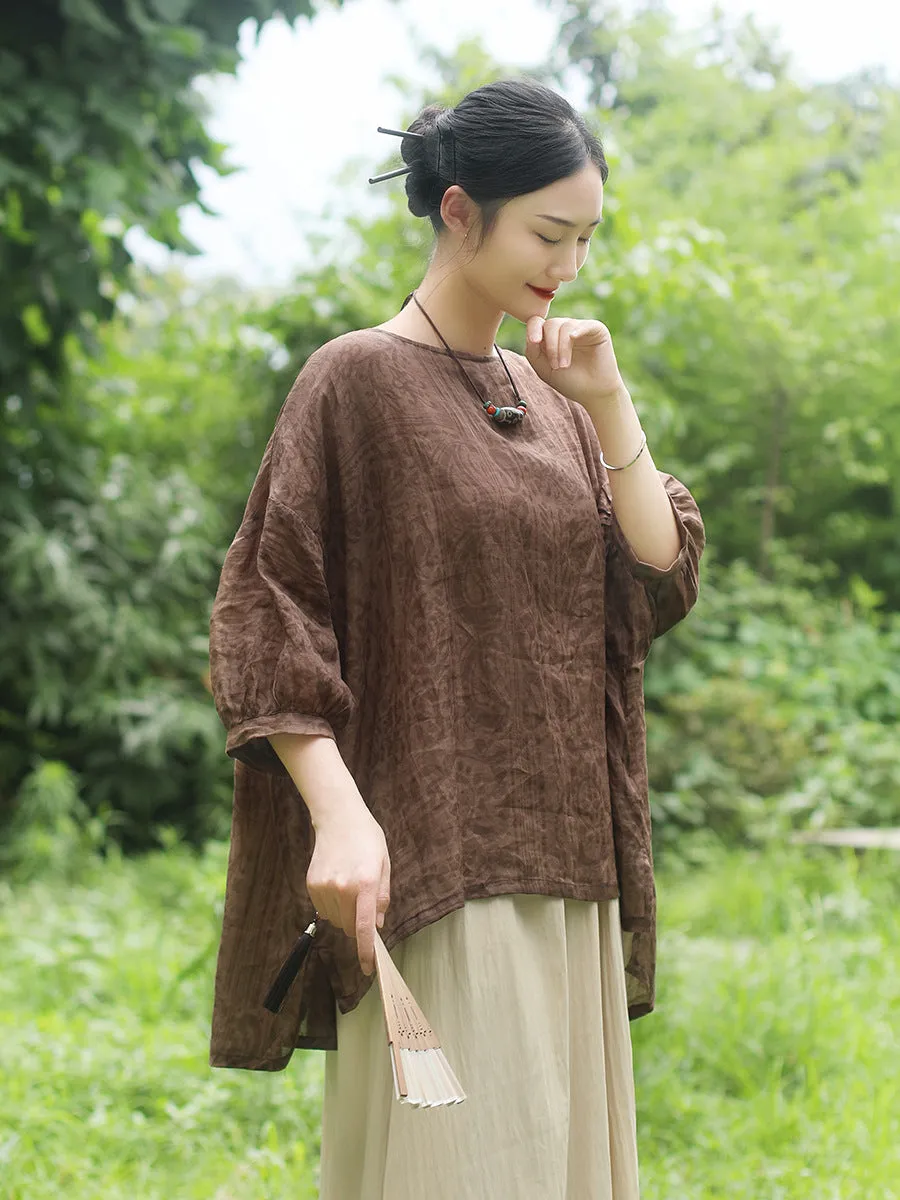 Ethnic Style Summer Loose Ramie Blouse for Women