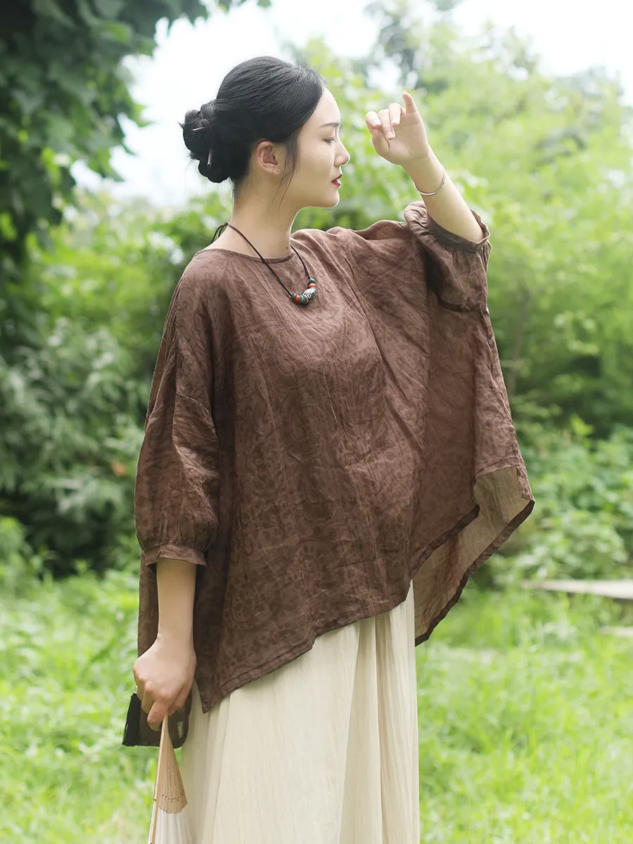 Ethnic Style Summer Loose Ramie Blouse for Women