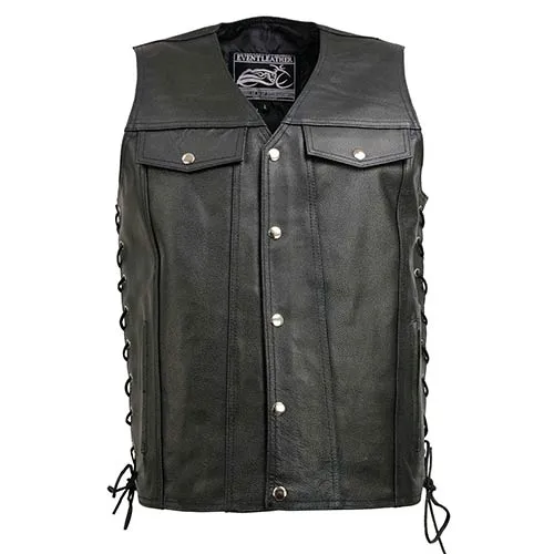 Event Leather EL5360TALL Black Motorcycle Leather Vest Tall Sizes with Denim Style Pockets -Riding Club Adult Vests