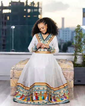 Exquisite Habesha Dress Colorful Design in Traditional Ethiopian Habesha Kemis