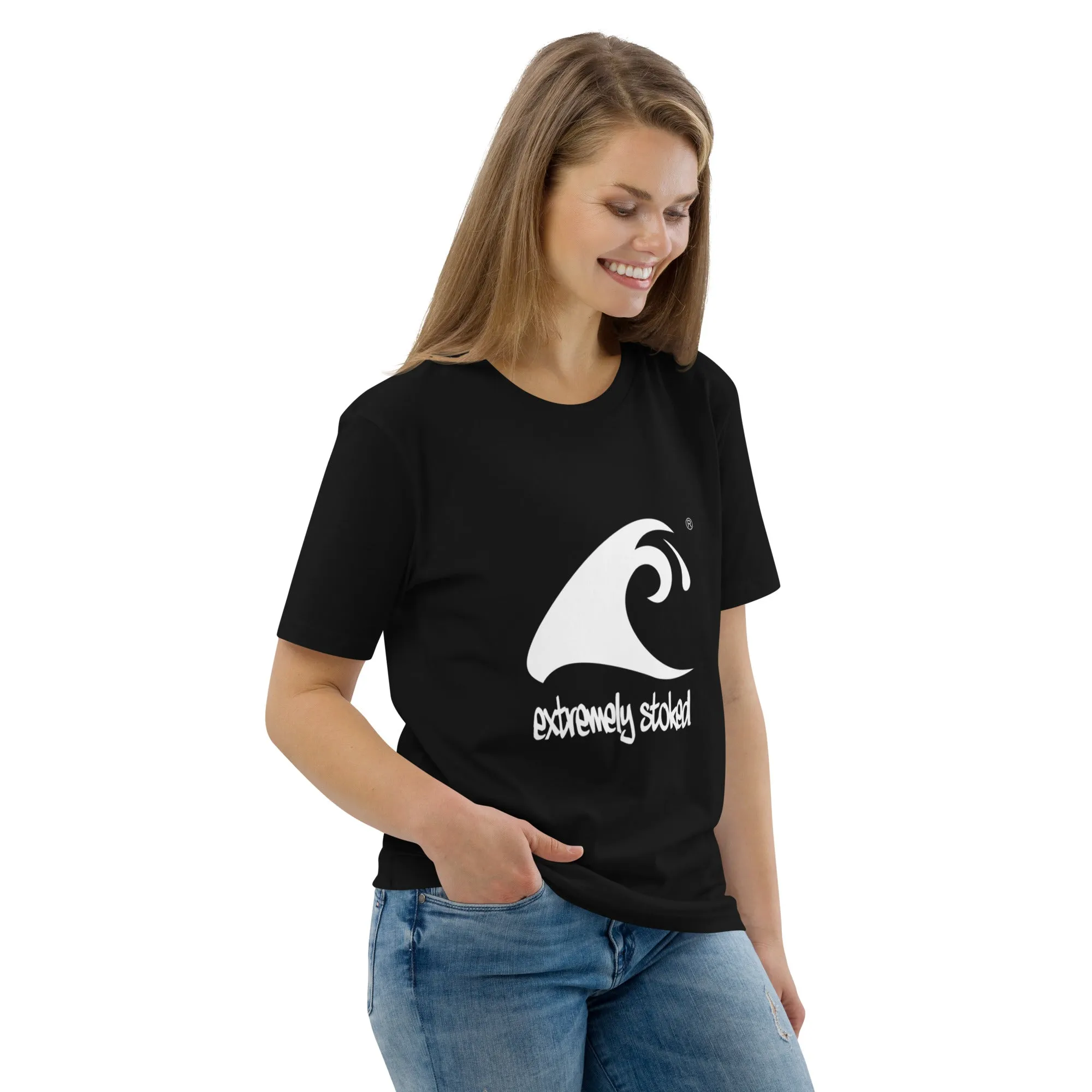 Extremely Stoked Epic Wave on Black Organic Cotton T-Shirt