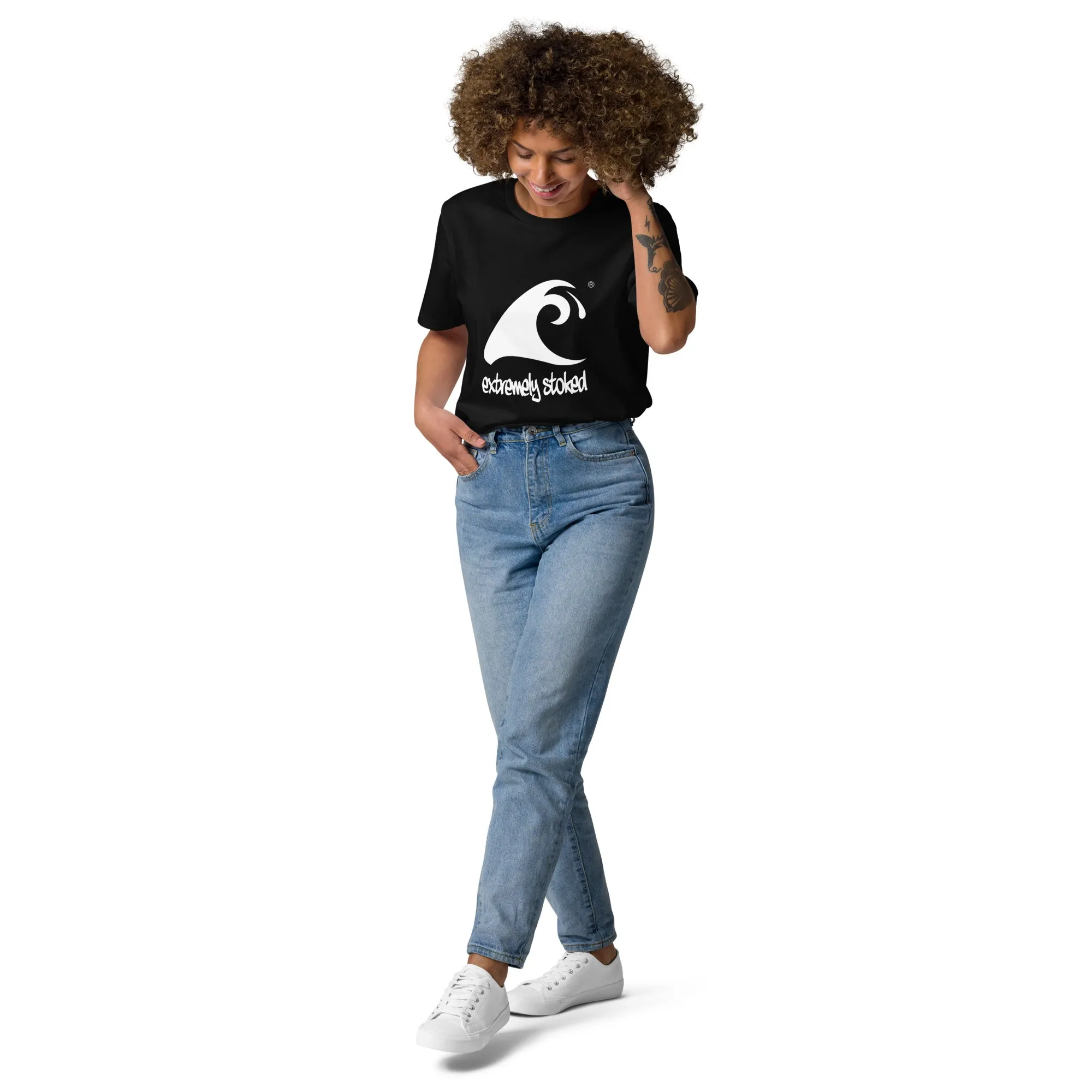 Extremely Stoked Epic Wave on Black Organic Cotton T-Shirt