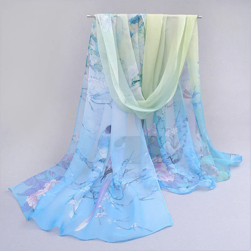 Feminino rushed cachecol skull of spring and autumn thin chiffon silk women summer sun scarves outdoors shawl